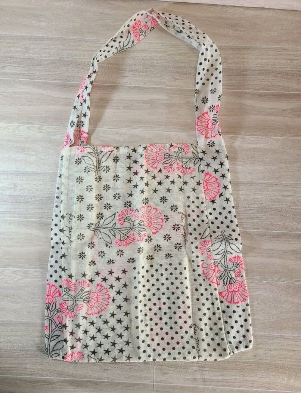Free People Tote Bag Floral Gauze Boho Lightweight Reusable Shoulder Bag Pink